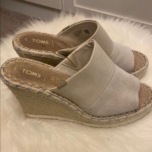 TOMS Cream Canvas Wedge Sandals